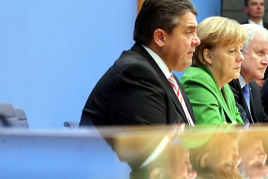SPD-Vorsitzender Sigmar Gabriel, Bundeskanzlerin Angela Merkel, CSU-Vorsitzender Horst Seehofer