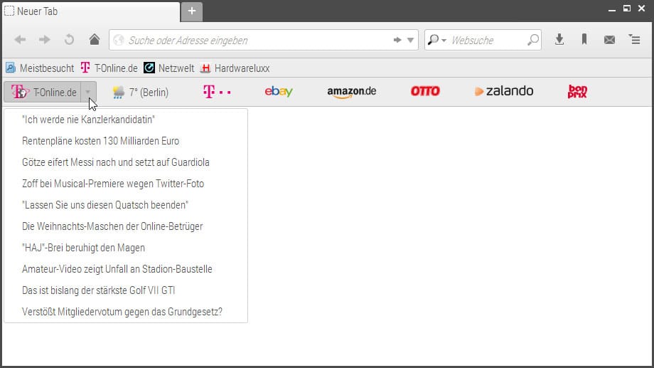 Nachrichten-Feed im Telekom Browser 7.0