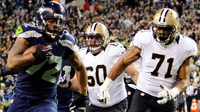 Die Fans jubeln beim Touchdown von Michael Bennett (li.) so laut, dass sie ein Erdbeben auslösen Die Fans jubeln beim Touchdown von Michael Bennett (li.) so laut, dass sie ein Erdbeben auslösen
