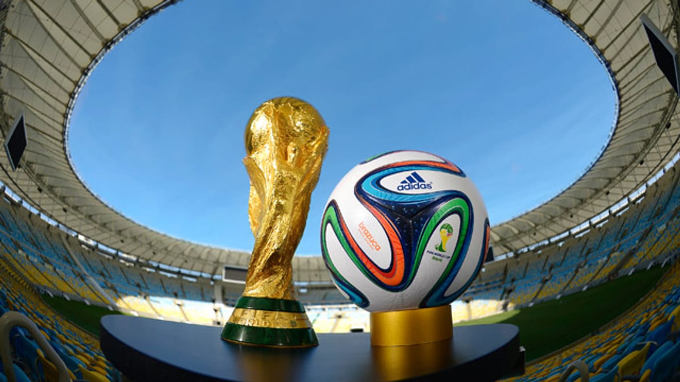 Der FIFA-Weltpokal und der offizielle WM-Spielball "Brazuca".