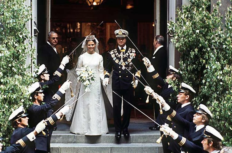 Königin Silvia und Carl XVI. Gustaf bei ihrer Hochzeit im Jahr 1976