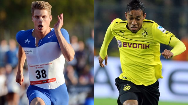 Der deutsche 100-Meter-Meister Julian Reus (li.) und BVB-Angreifer Pierre-Emerick Aubameyang. Der deutsche 100-Meter-Meister Julian Reus (li.) und BVB-Angreifer Pierre-Emerick Aubameyang.