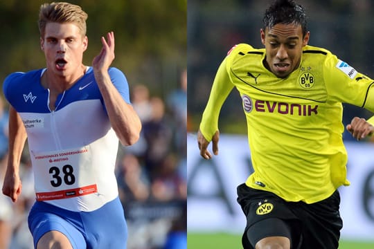 Der deutsche 100-Meter-Meister Julian Reus (li.) und BVB-Angreifer Pierre-Emerick Aubameyang.