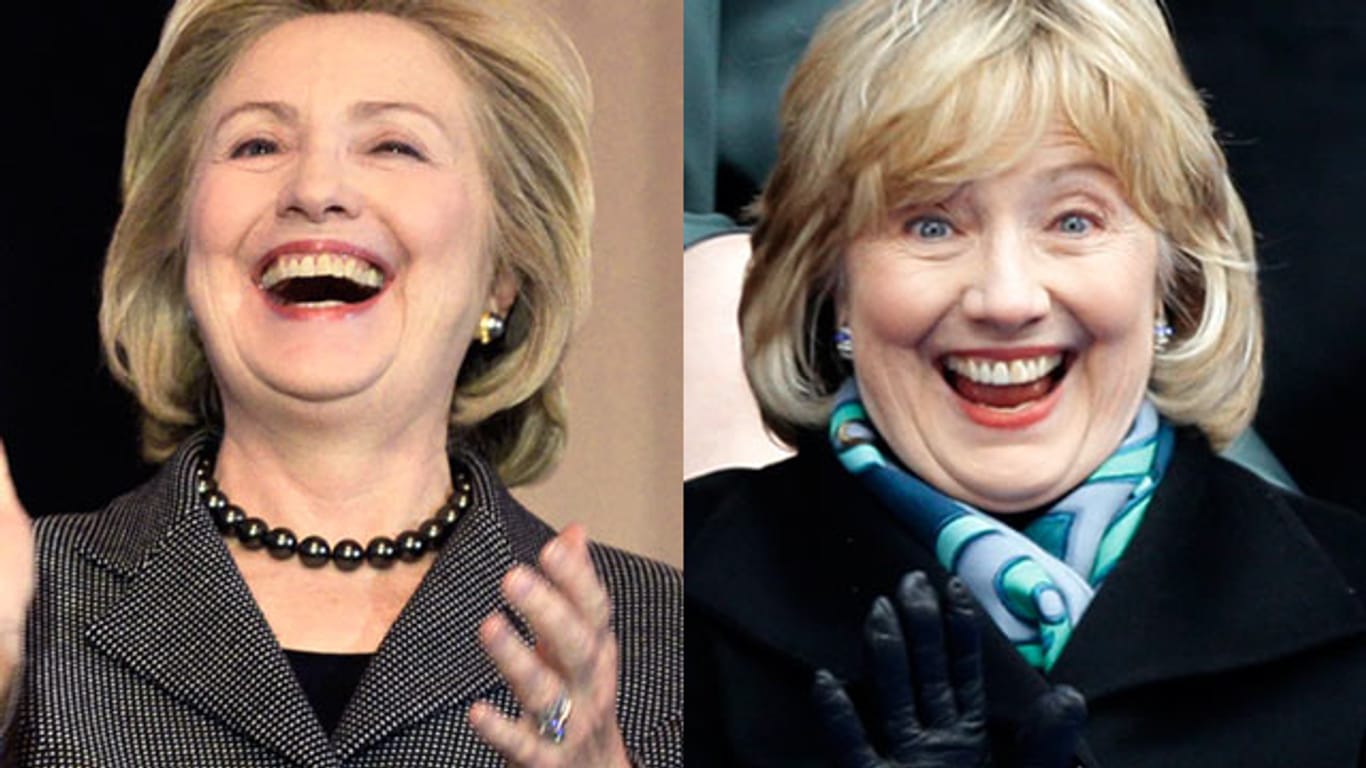 Hillary Clinton im Dezember 2013 (links). Am Neujahrstag präsentierte sie ihre neue Frisur, die für viel Aufregung sorgt.
