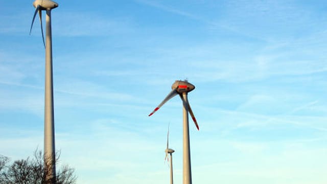 Im Windpark Schneebergerhof in der Pfalz ragt die E-126 des Herstellers Enercon mit einem abgerissenen Rotorblatt empor