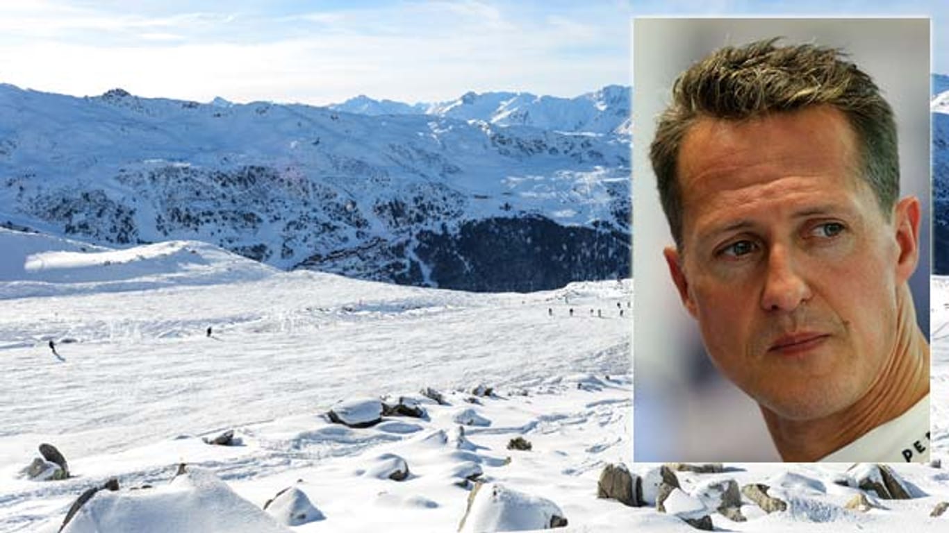 Die Piste in Meribel in den französischen Alpen - hier verunglückte Michael Schumacher. (Montage: t-online.de)
