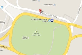 Der Screenshot vom 9. Januar 2014 von der Website Google Maps zeigt den Theodor-Heuss-Platz in Berlin bei dem am oberen Rand auch Adolf-Hitler-Platz zu lesen ist.