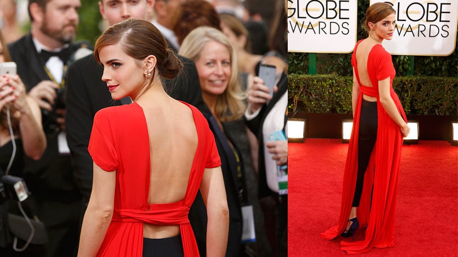 Emma Watsons Kleid wirkte von vorne sehr schlicht - doch der Wow-Effekt kam, wenn sie sich umdrehte: Mit dem am Rücken komplett offenen Kleid bewies die "Harry Potter"-Schauspielerin modischen Mut und sorgte für Hingucker.