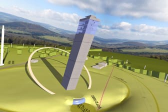 So soll der neue schiefe Turm auf der Hohen Geba in der Rhön aussehen. Er würde sich um 23,5 Grad neigen - so viel wie kein anderes Gebäude weltweit.