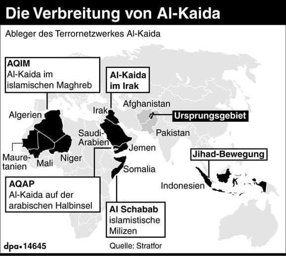 Hier kämpft Al-Kaida: Nicht nur im Mittleren Osten, auch in Afrika und Indonesien sind die Dschihadisten aktiv.