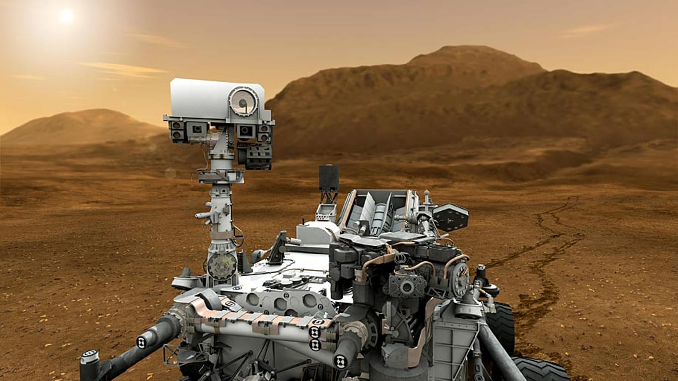 Der Marsroboter "Curiosity" entnimmt Gesteinsproben auf dem Roten Planeten