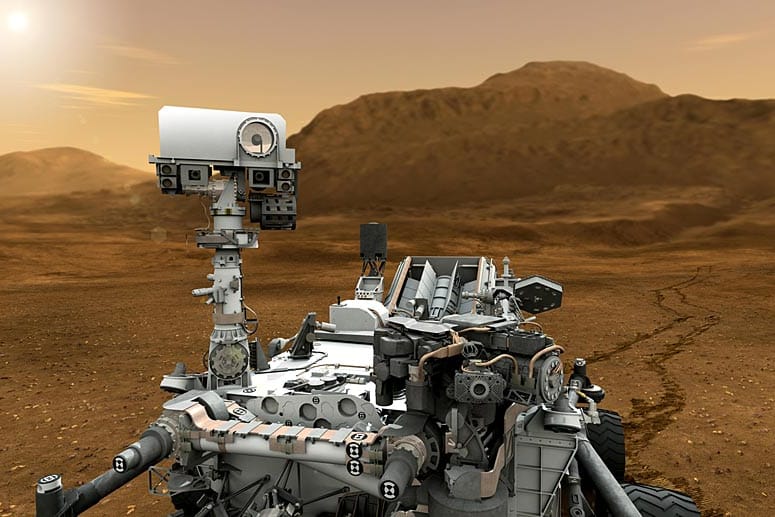 Der Marsroboter "Curiosity" entnimmt Gesteinsproben auf dem Roten Planeten