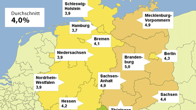 Der DAK-Gesundheitsreport 2014 zeigt die Krankenstände in Deutschland 2013, gemessen am Anteil der Krankmeldungen an den Beschäftigen