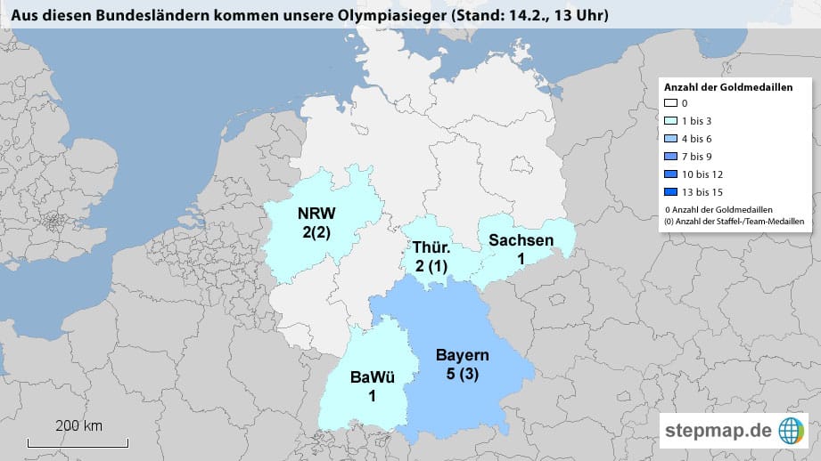Hier sehen Sie die Verteilung der Goldmedaillen nach Bundesländern.