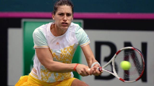 Andrea Petkovic beim Fed-Cup-Duell von Deutschland gegen die Slowakei am 8. Februar 2014. Andrea Petkovic beim Fed-Cup-Duell von Deutschland gegen die Slowakei am 8. Februar 2014.