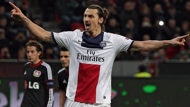 Matchwinner Zlatan Ibrahimovic: zweifacher Torschütze für PSG bei Bayer. Matchwinner Zlatan Ibrahimovic: zweifacher Torschütze für PSG bei Bayer.