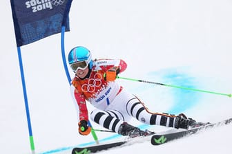 Viktoria Rebensburg bei ihrer Fahrt zur Bronzemedaille im Riesenslalom in Sotschi.