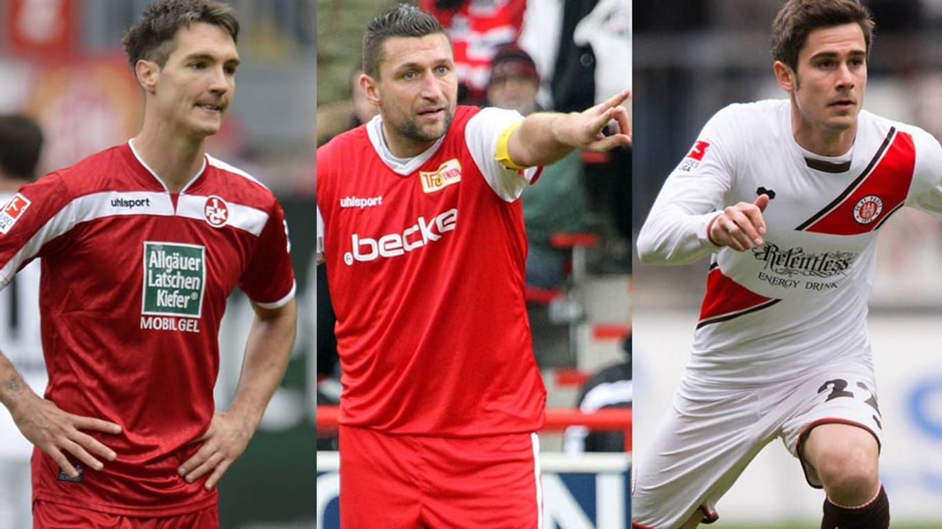 Srdjan Lakic vom FC Kaiserslautern, Thorsten Mattuschka von Union Berlin und Fin Bartels vom FC St. Pauli (von li. nach re.) kämpfen um den Aufstieg in die Bundesliga.