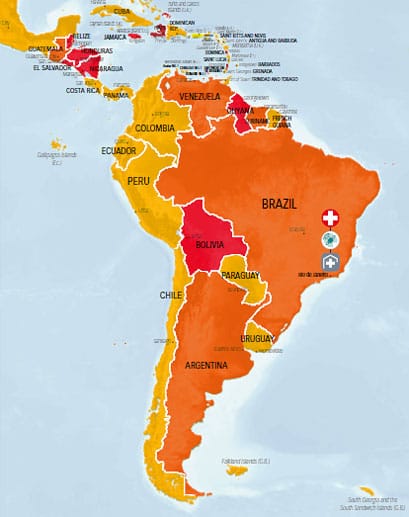 In Süd- und Mittelamerika ist das Risiko vielerorts höher als im Norden des Kontinents.