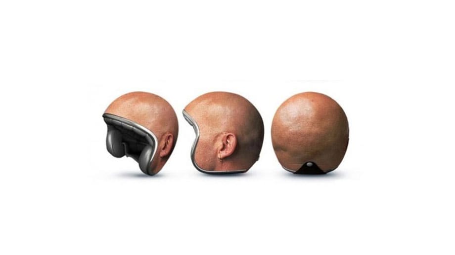 Helm im Glatzen-Design - für alle, die sich nicht trauen, die Haare abzurasieren.