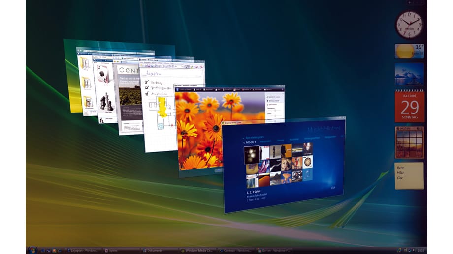 Mit Windows Vista wird der Desktop (teilweise) dreidimensional, was aber einen starken Rechner voraussetzte.