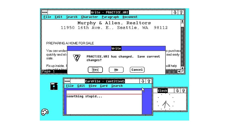 Mit "Write" enthielt Windows 2.0 bereits eine kleine Textverarbeitung.