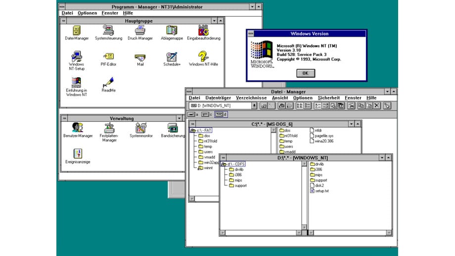Zwischen 1993 und 1996 entwickelte Microsoft das Betriebssystem Windows NT.