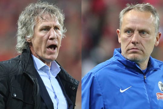 Gerieten beim Abstiegskrimi in Freiburg heftig aneinander: Gertjan Verbeek (li.) und Christian Streich.