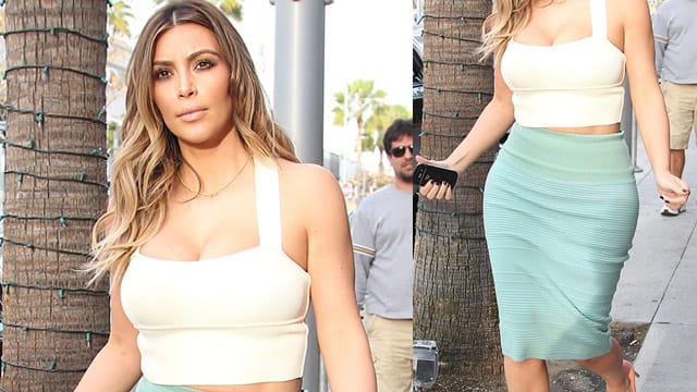 Kim Kardashian macht im Bleistiftrock eine gute Figur.