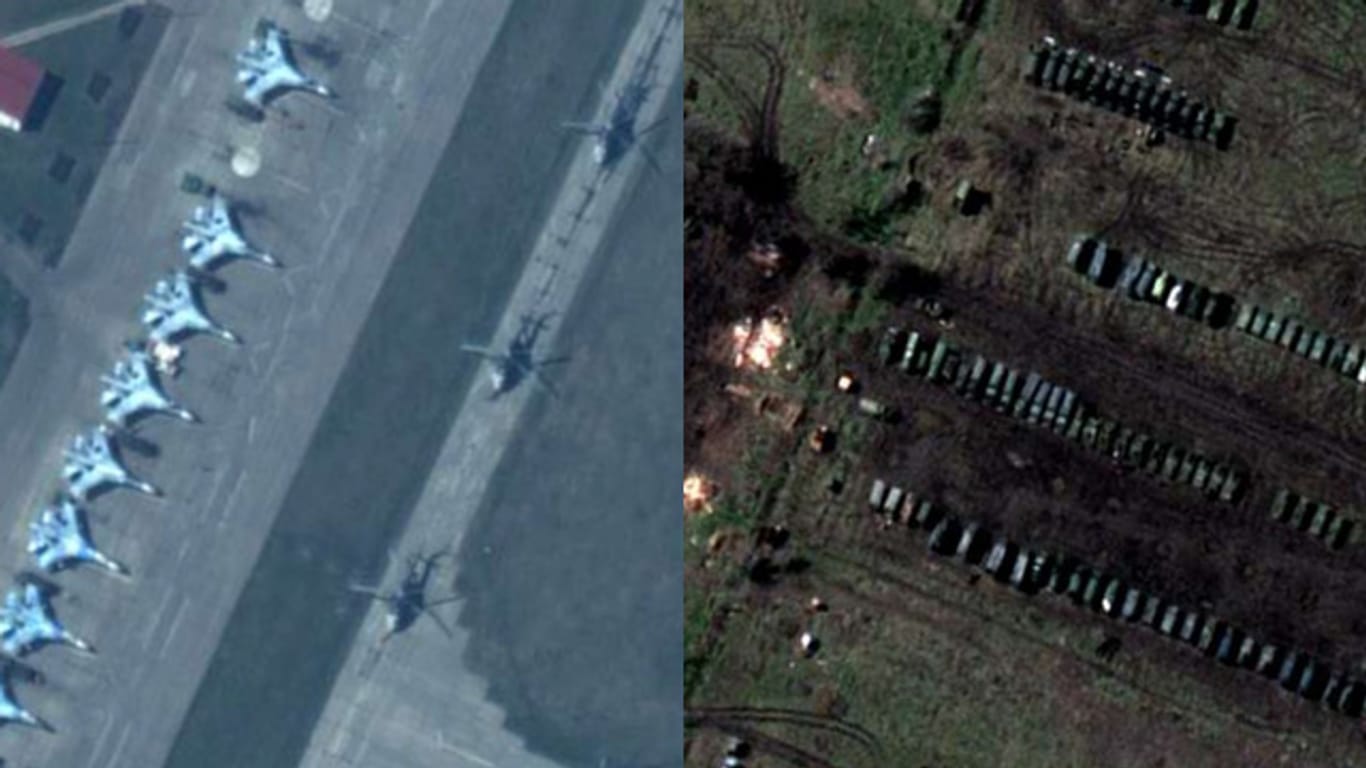 Das Satellitenbild von DigitalGlobe zeigt russisches Militär nahe der Grenze zur Ukraine. Laut Nato-Kommandeur Philip Breedlove hat Russland seine Präsenz noch einmal deutlich erhöht.