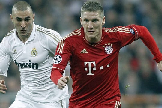Karim Benzema (li.) trifft mit Real Madrid auf Bastian Schweinsteiger und den FC Bayern München.
