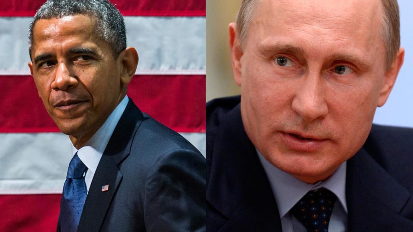 Wladimir Putin (re.) setzt Barack Obama mit seinem Handeln in der Ukraine-Krise unter Druck.