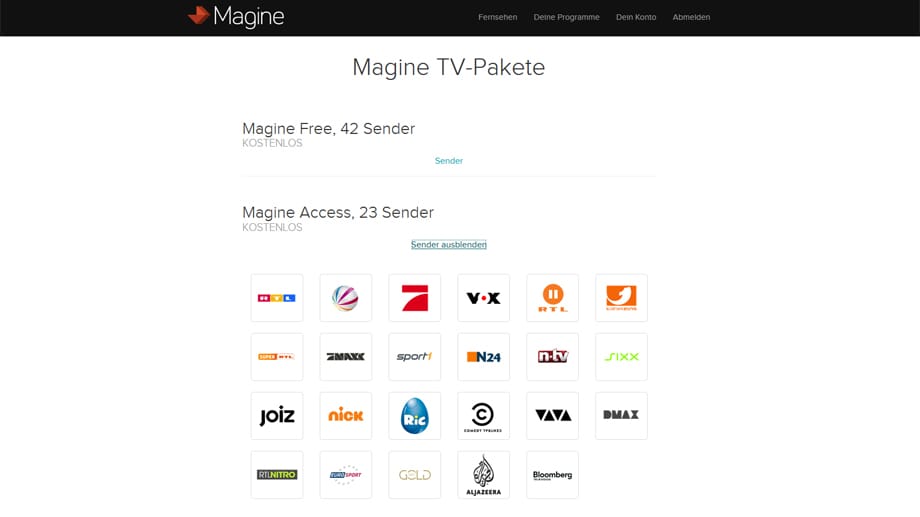 Die Sender der RTL- und ProSiebenSat1-Gruppe hat Magine TV im Paket "Magine Access" zusammengefasst.