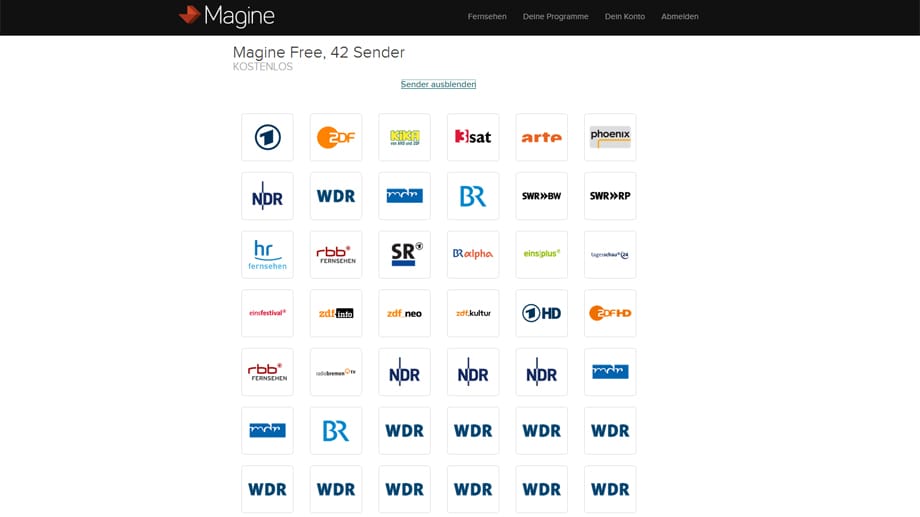 Im Paket "Magine Free" findet der Nutzer vor allem die Sender ARD, ZDF sowie deren dritte Programme.