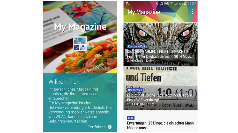 Statt Google Now öffnet sich beim Samsung Galaxy S5 eine App namens My Magazine.