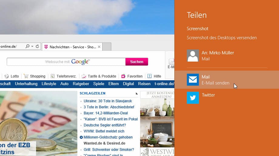 Screenshot per E-Mail in Windows 8.1 verschicken.