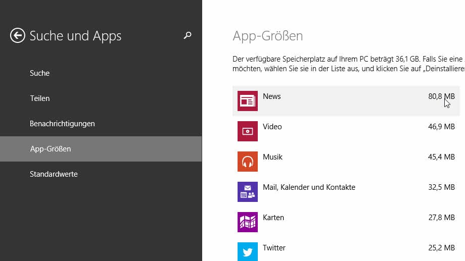 App-Größen einstellen