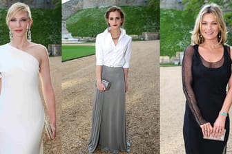 45, 24, 40: Die junge Emma Watson (Mi.) wirkt erstaunlich bieder neben Cate Blanchett (li.) und Kate Moss (re.), die Watson in ihren sexy Outfits verblassen lassen.