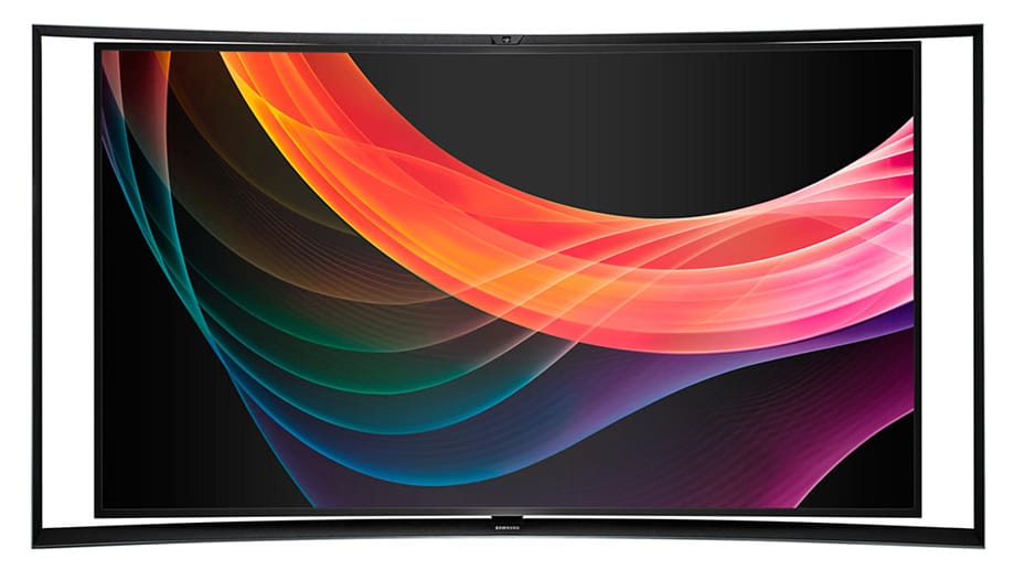 Auch Samsung demonstriert die Besonderheiten der OLEDs durch die Biegung des Fernsehers.