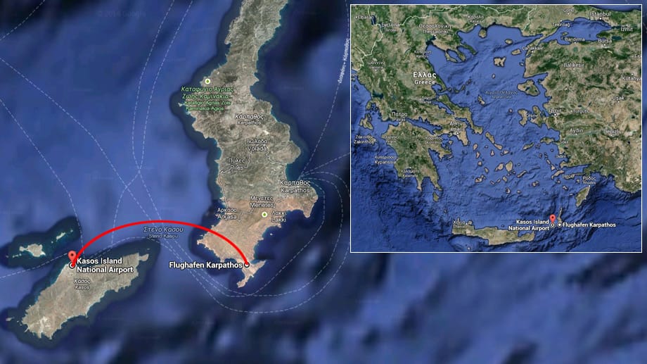 Der Flug zwischen den beiden griechischen Inseln Karpathos und Kasos in der südlichen Ägäis dauert laut Flugplan 15 Minuten.