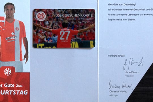 So sieht die von Mainz 05 an Vereinsmitglied Stefan Mussel verschickte Grußkarte aus. Rechts unten fehlt der Name von Ex-Trainer Thomas Tuchel.