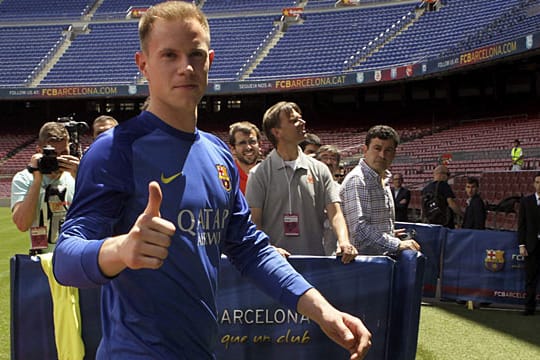 Marc-André ter Stegen bei seiner Vorstellung in Barcelona.