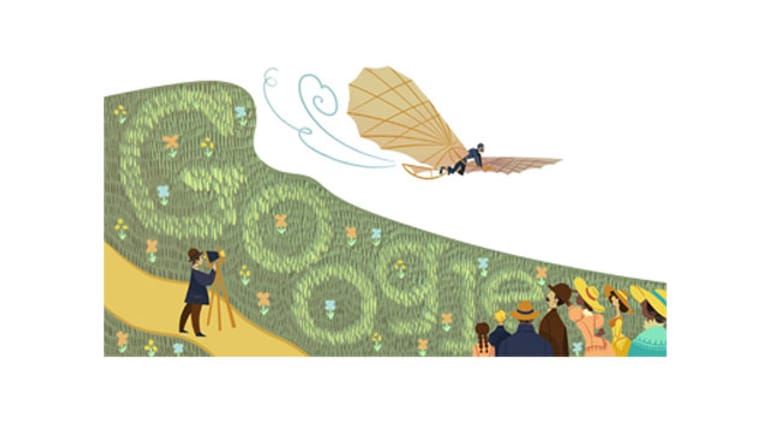 Das Google Doodle illustriert den Flugversuch von Otto Lilienthal.