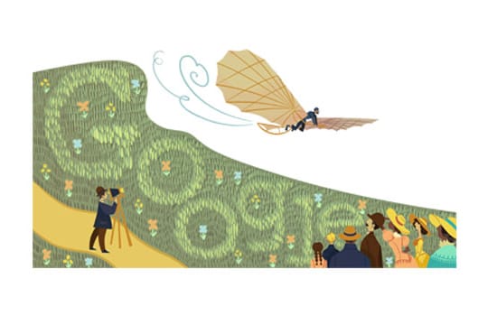 Das Google Doodle illustriert den Flugversuch von Otto Lilienthal.