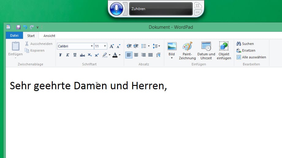 Brieftext in Word mit Windows 8.1 diktieren