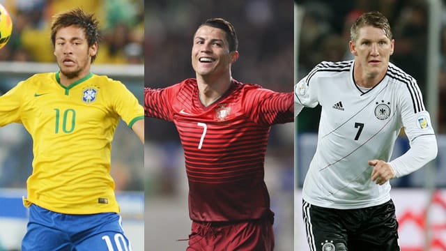 Drei der WM-Stars 2014: Neymar, Cristiano Ronaldo und Bastian Schweinsteiger (von links).