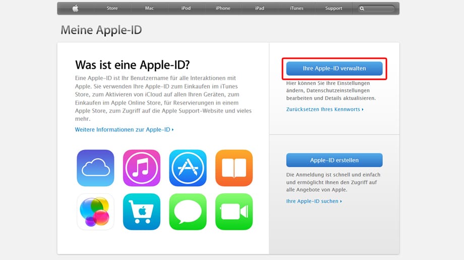 Um die "Zweistufige Bestätigung" zu aktivieren, müssen Sie sich auf der Apple-ID-Verwaltungsseite einloggen.