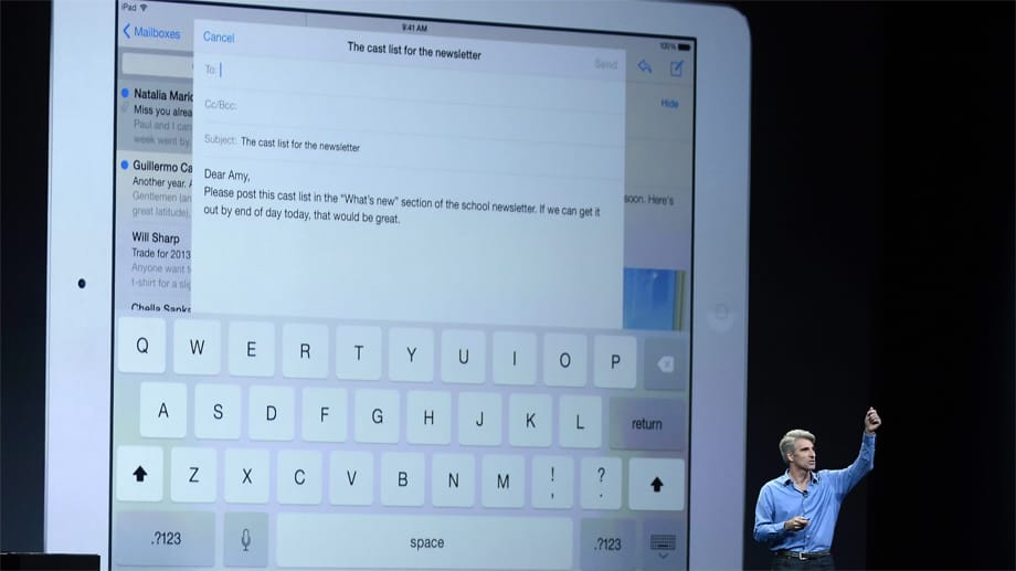 Craig Federighi zeigt die neuen Funktionen von Mail in iOS 8.