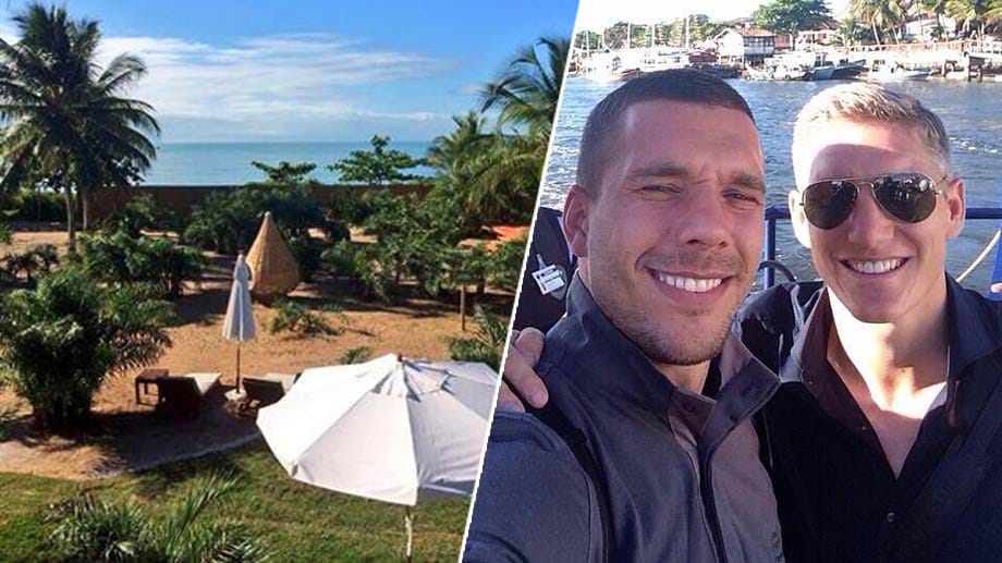 Campo Bahia, Lukas Podolski und Bastian Schweinsteiger: Sonnige Grüße aus Brasilien.