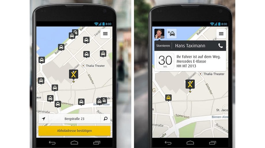 Eine App, die offizielle Taxis vermittelt, ist mytaxi.